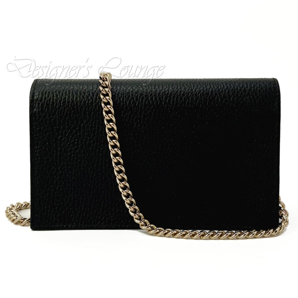 SOLD! NEW GUCCI Interlocking GG Black Leather Crossbody Wallet On Chain Bag - Picture 5 of 14